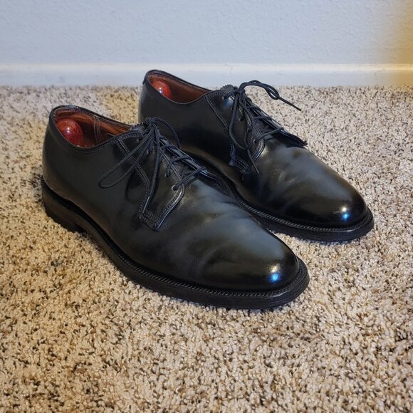 Florsheim Black SHELL CORDOVAN 9 1/2 D Plain Toe Blucher Oxfords 353219 - Picture 1 of 8